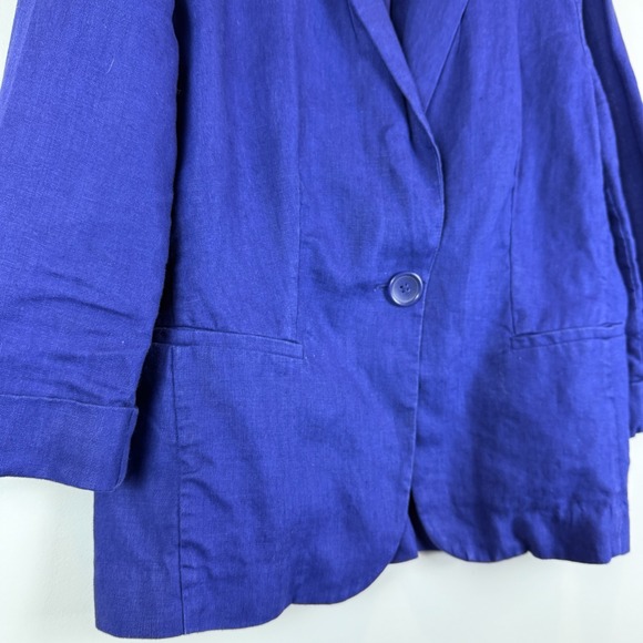Chico's 100% Linen Blazer Jacket Women 1 US M Cobalt Blue One Button Career Work - Picture 4 of 7